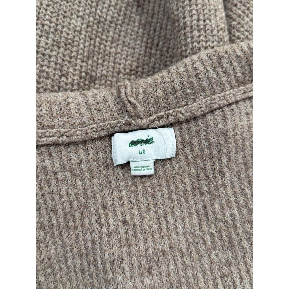 Aerie Womens Sweater Brown CozyUp Waffle Hoodie V Neck Pullover Stretch Large - Picture 5 of 13